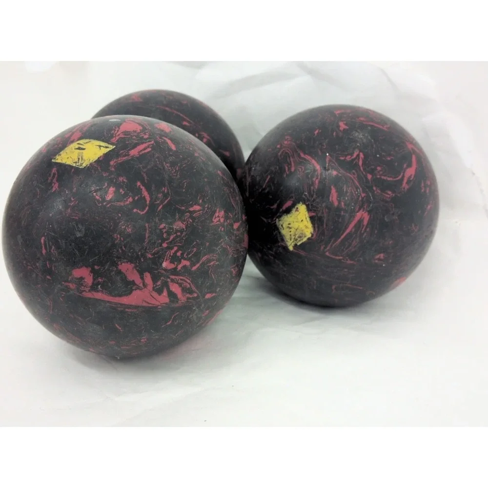 3 VTG Manhattan Rubber Duckpin Bowling Ball 4 Lb Red Black Splatter Marbled